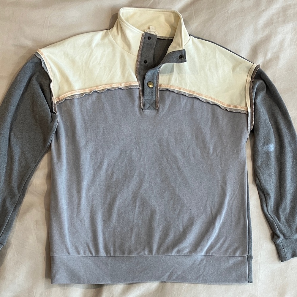 Hem & Thread Gray and Cream Pullover Sweatshirt